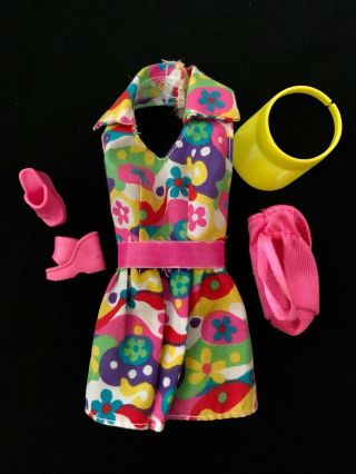 Mattel Barbie Doll Flower Summer Floral Jumper Pink Shoes,  Purse,  Visor,  Clothes