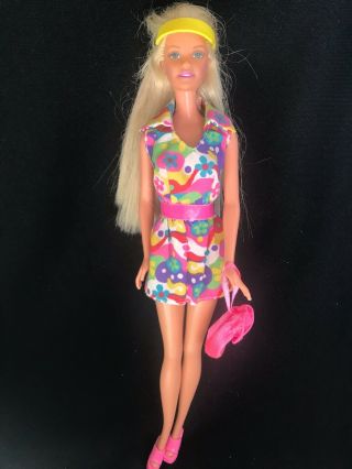 Mattel Barbie Doll Flower Summer Floral Jumper Pink Shoes,  Purse,  Visor,  Clothes 3