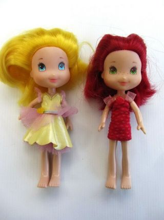 Strawberry Shortcake & Lemon Meringue Dolls - Tcfc Hasbro - 14.  5cm Tall (2008)