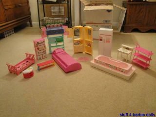 Barbie Doll House Mattel Furniture - Bed,  Cabinet,  Refrigerator,  Bathtub & More