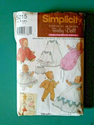 Doll Clothes Sewing Pattern 12 " To 22 " Simplicity 5215