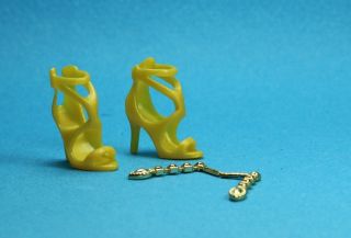Barbie Gold Holiday Strappy Sandal Shoes Earrings For Model Muse Body Doll