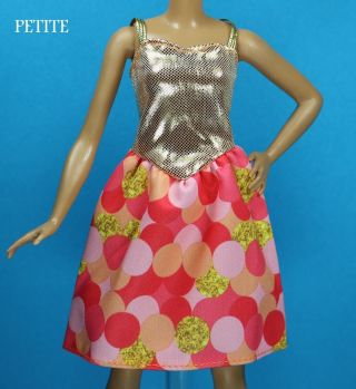 Barbie 2017 Fashionistas Rose Gold Circle Print Dress Curvy Tall Petite Regular