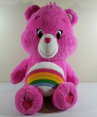 2014 Just Play Care Bears Cheer Bear Jumbo 20 " Plush Rainbow Pink