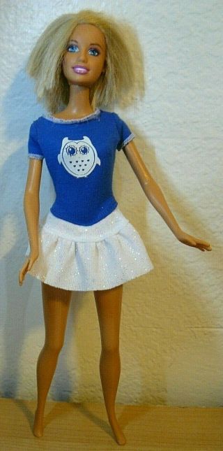 Mattel Blond Barbie Doll In White And Blue Dress Hair Was Cut