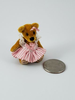 World Of Miniature Bears 2 " Plush Bear Pink Dress