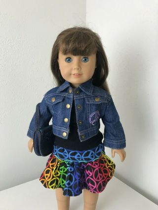 Jean Jacket Skirt Purse Peace Sign Outfit Fits 18 Inch American Girl Dolls