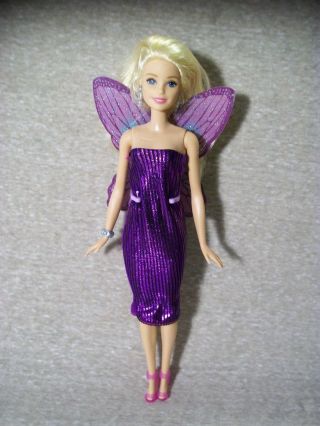 F5 Barbie W/purple Dress And Detachable Wings,  Purplish Pink Shoes.  Earrings