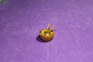 Vtg Dollhouse Miniature Bowl Of Salad Wood Furniture Accessory