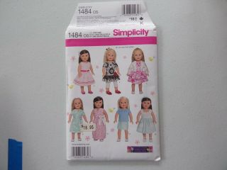 Simplicity Sewing Pattern 1484 18 " American Girl Style Doll Clothes Pattern