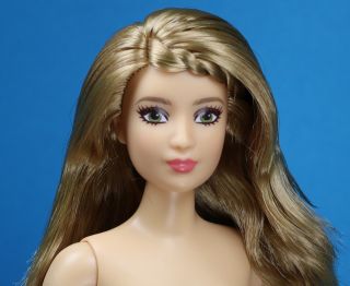 Barbie Fashionistas 76 Purely Pinstriped Curvy Blond Hair Green Eyes Nude