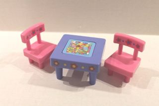 Loving Family Dollhouse Miniature Blue Flip - Top Game Table & 2 Pink Chairs