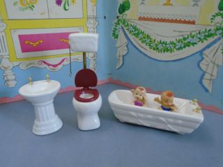 1:12 Scale Porcelain Bathroom Set Toilet Basin Bathtub Dollhouse Accessory