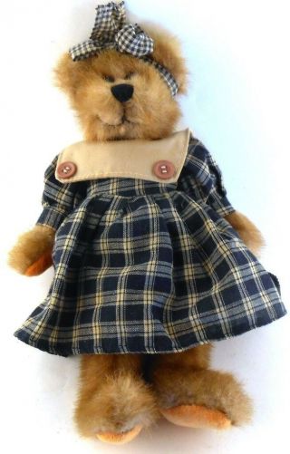 Jerry Elsner Jointed Teddy Bear Girl In Dress & Matching Hair Bow 11 " Tall