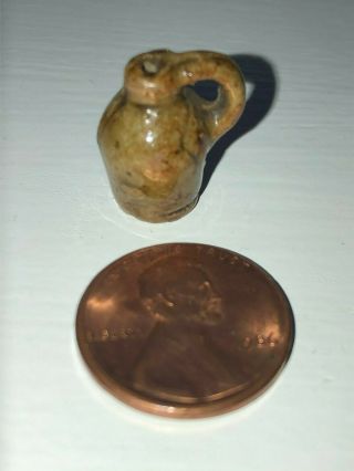 Primitive Salt Glazed Miniature Stoneware Handled Jug Dollhouse Small